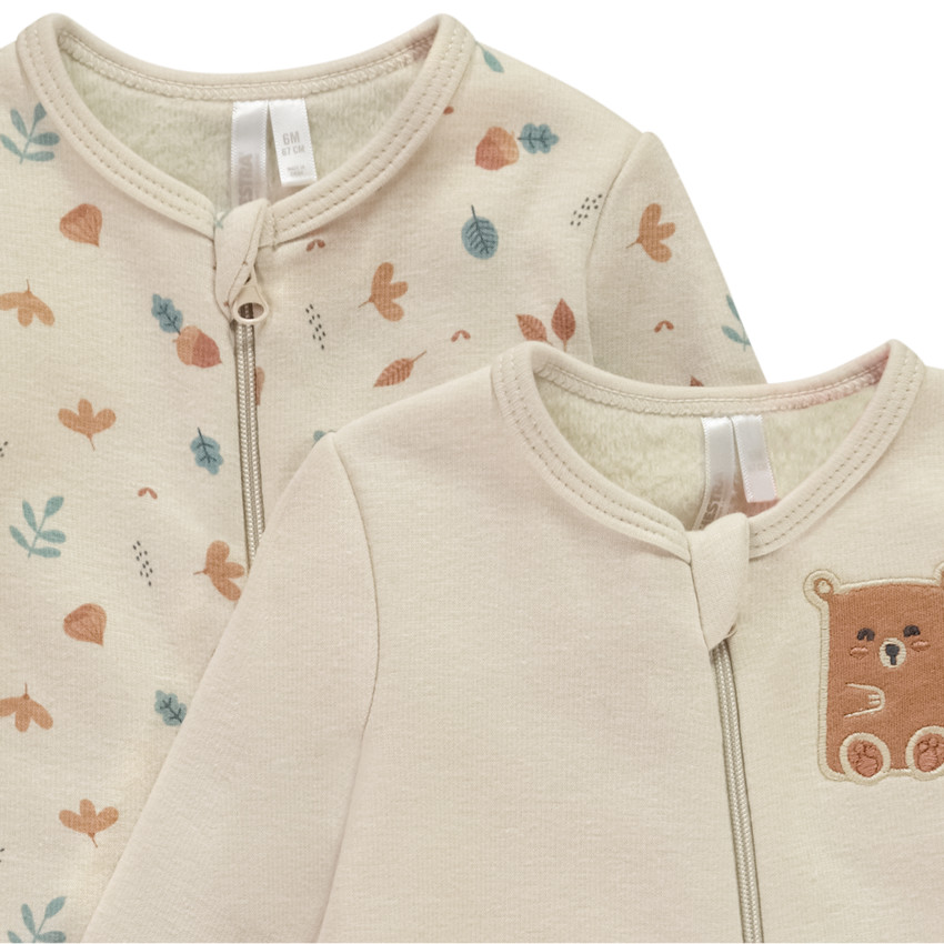 Pack de 2 peleles zippados y contrecollados para bebé niño 