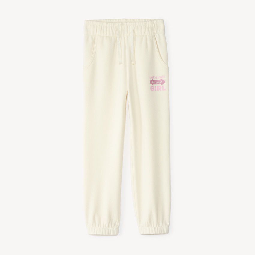 Pantalones de chándal para niña en felpa lisa con estampado. 