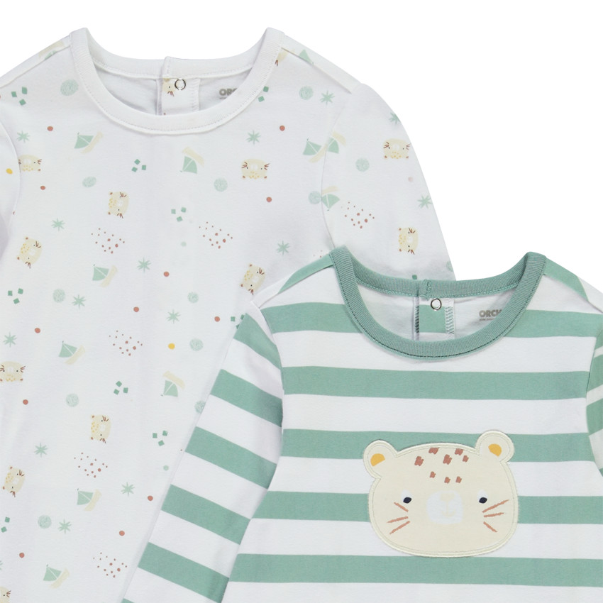 Lote de 2 peleles de jersey estampado tigres y rayas para bebé niño 