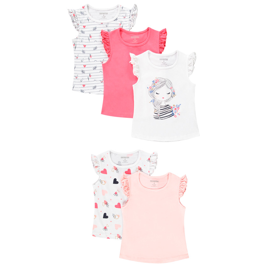 Pack 5 camisetas manga corta con volantes 