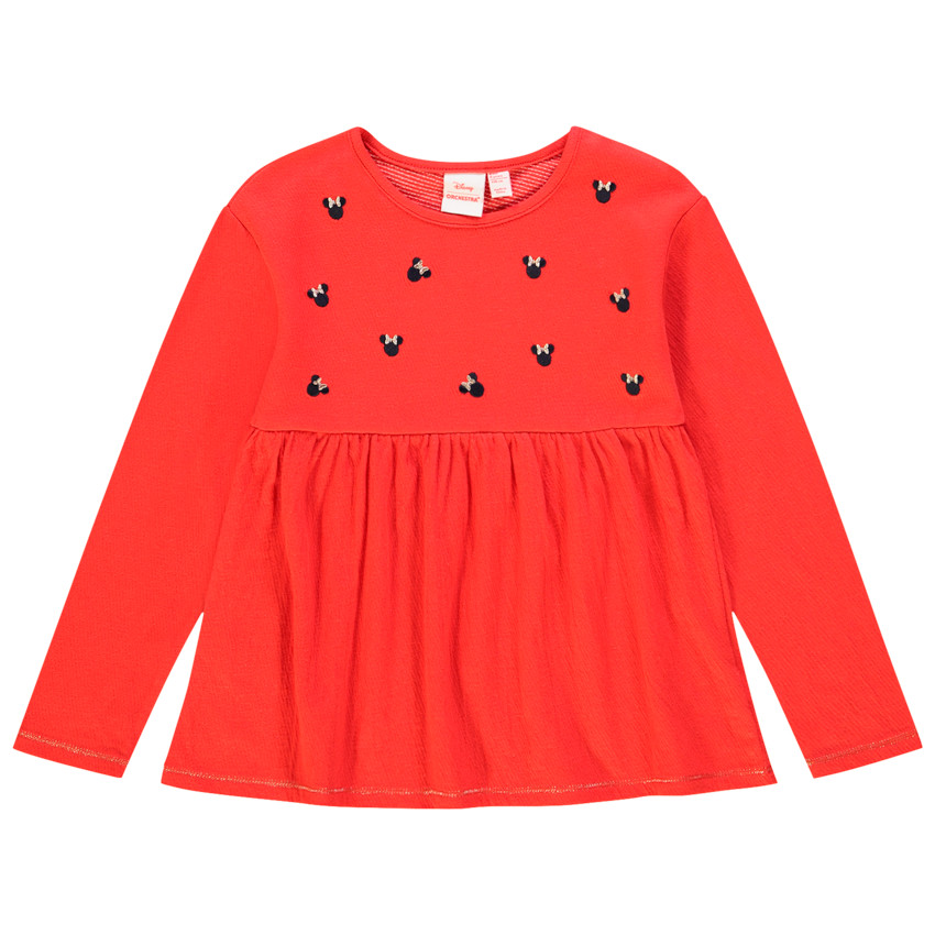 T-shirt manches longues rouge à broderies Minnie Disney 
