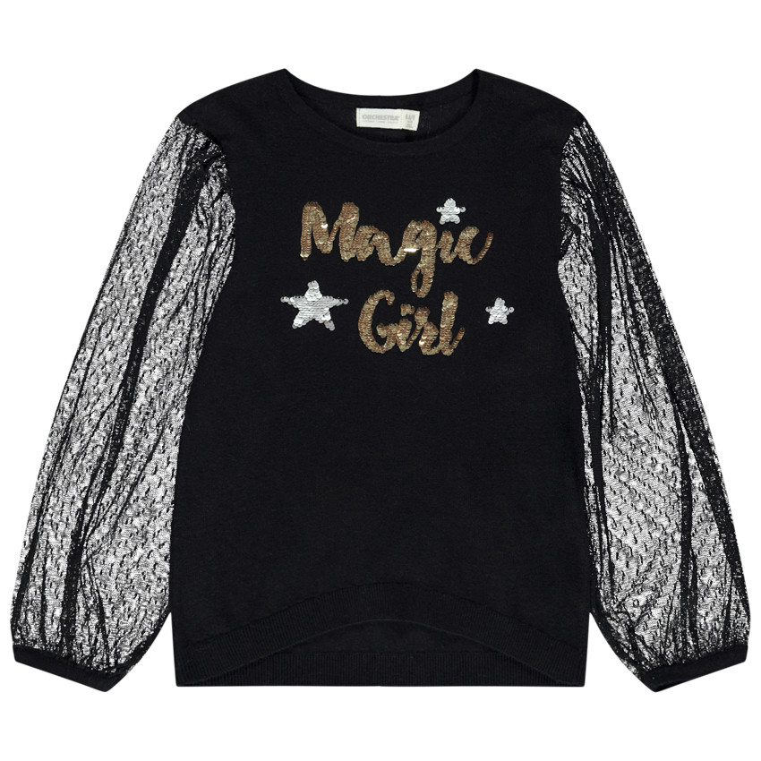 Pull fêtes bi-matière avec sequins magiques pour fille Main Pull fêtes bi-matière avec sequins magiques pour fille