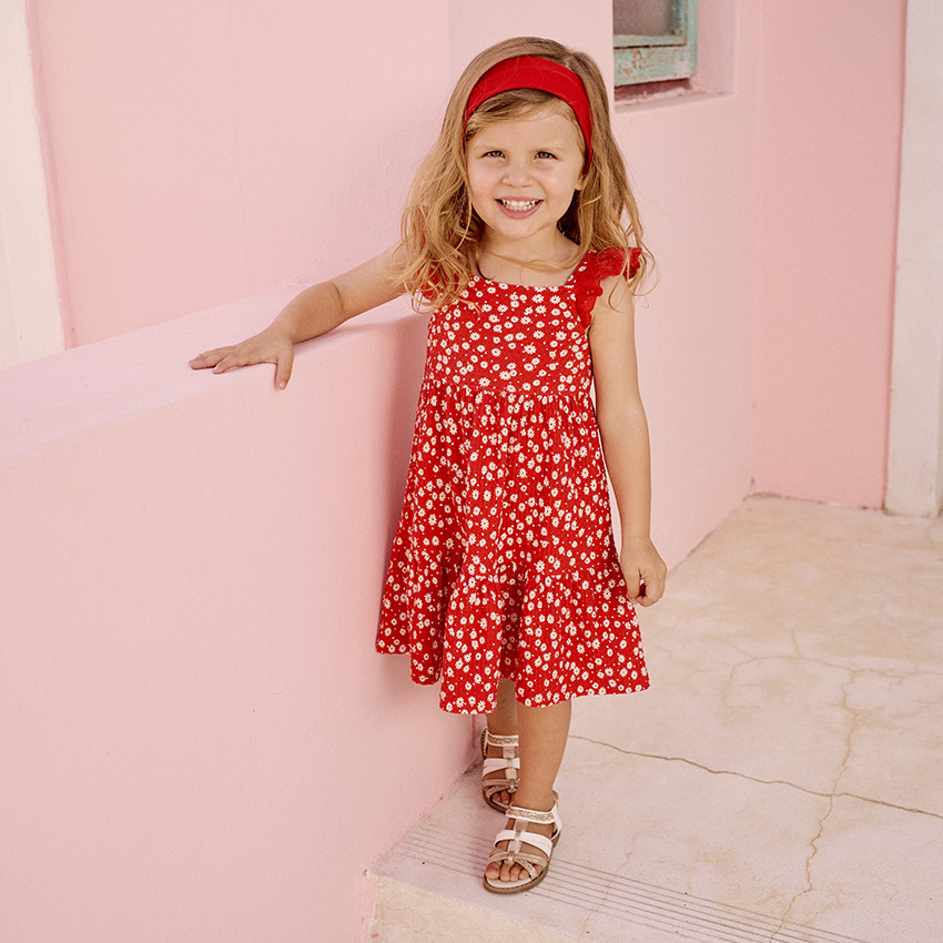 Vestido de manga corta estampado en tejido cloqué para bebé niña 