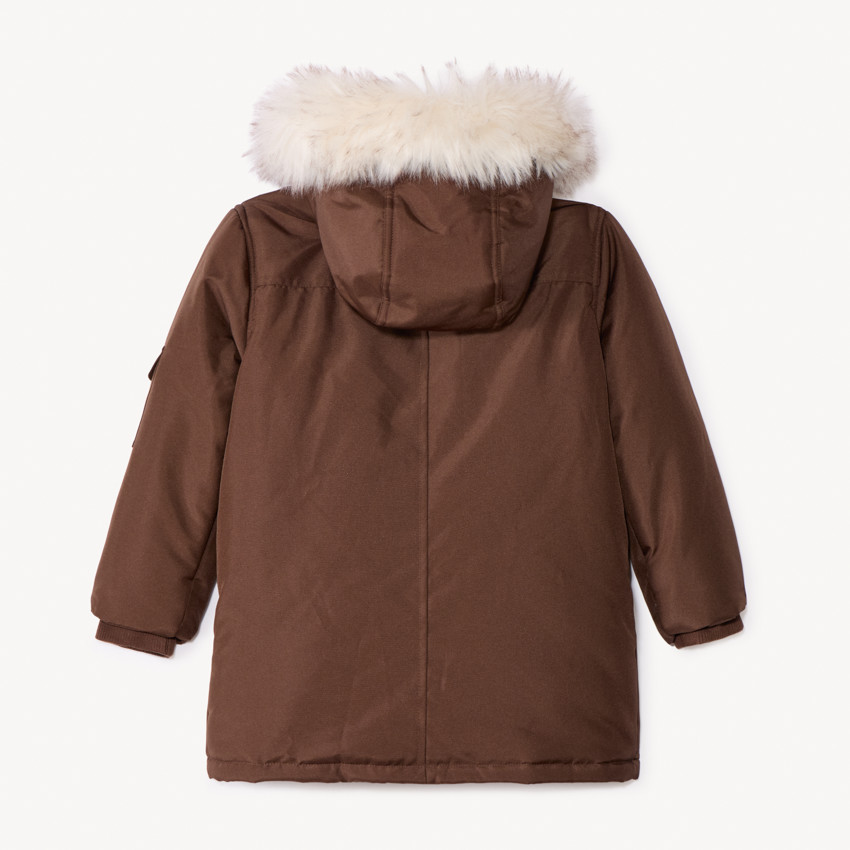 Parka de tela lisa con capucha de efecto pelaje para niño  Additional Parka de tela lisa con capucha de efecto pelaje para niño