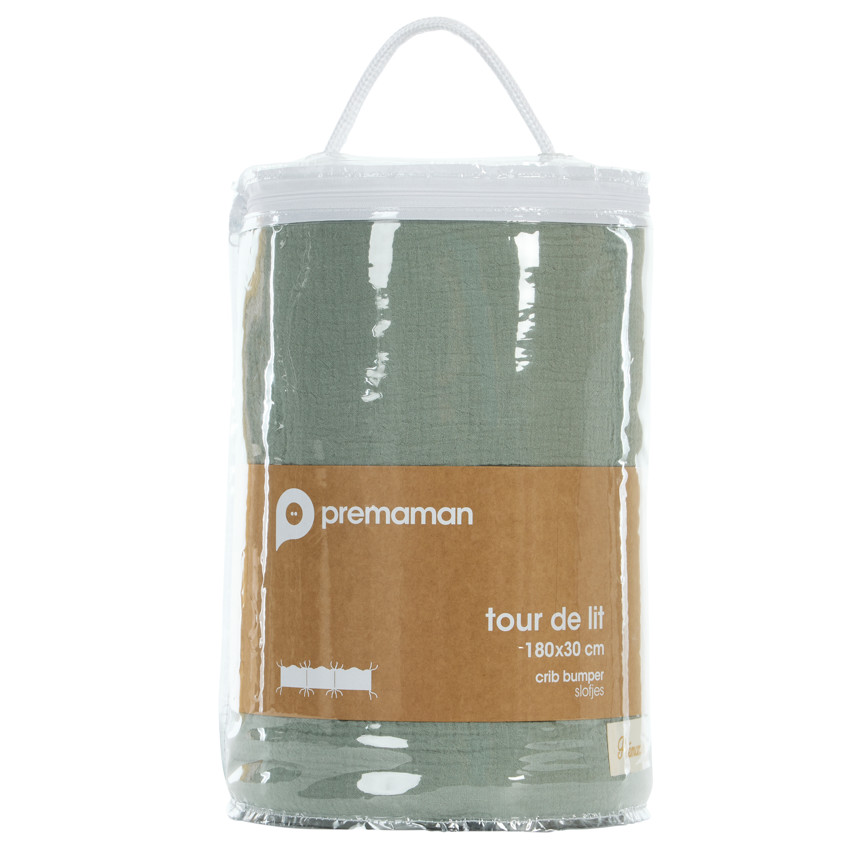 Protector de cuna de 3 paneles en gasa de algodón verde 