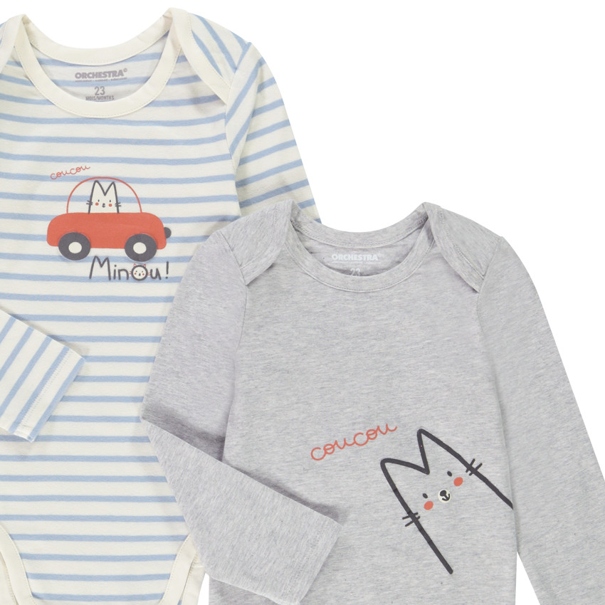 Pack de 5 bodies de algodón con estampado de pequeño gatito para bebé niño 
