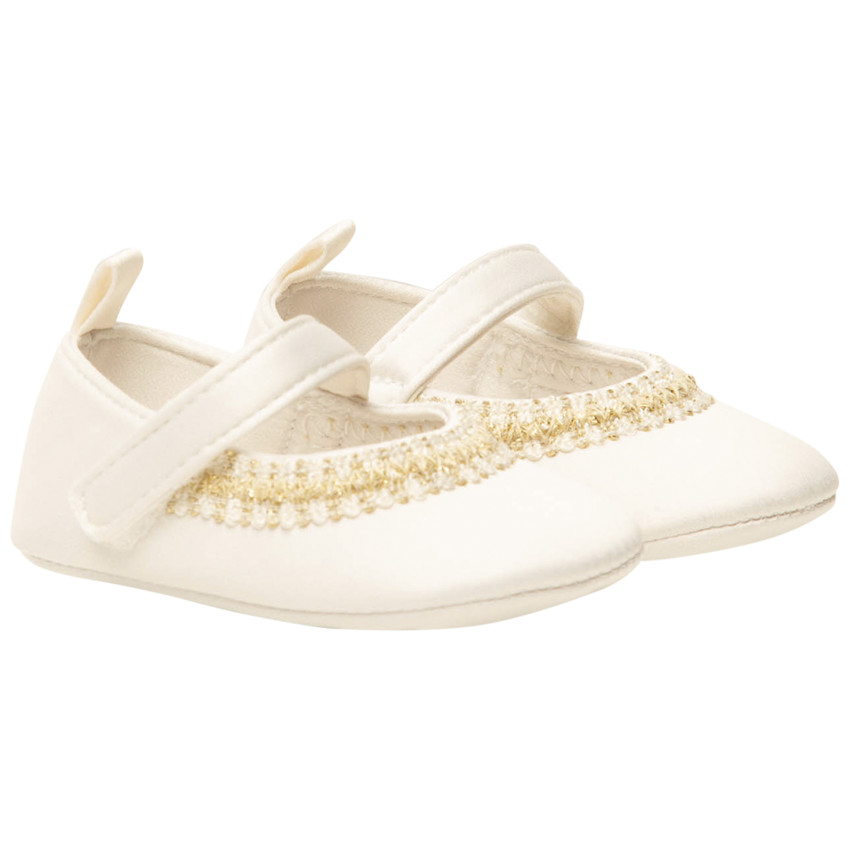 Merceditas de satén de ceremonia con bordado para bebé niña 