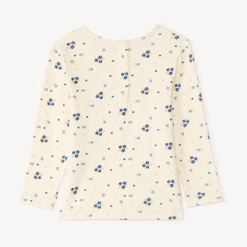 Conjunto de pijama largo de punto de canalé estampado floral para bebé niña. 