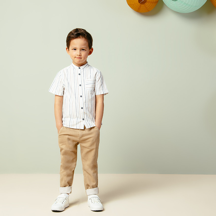 Pantalon en twill uni à bretelles élastiquées amovibles 