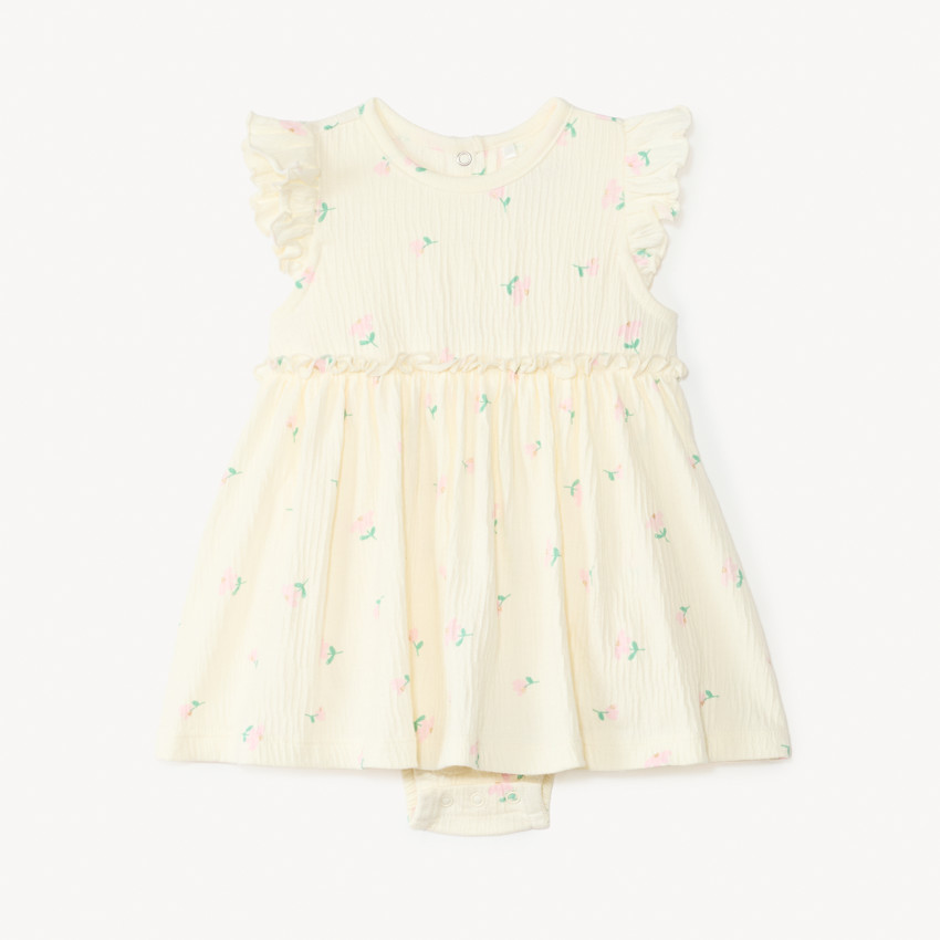 Vestido 2 en 1 con efecto arrugado y estampado divertido para niña bebé 