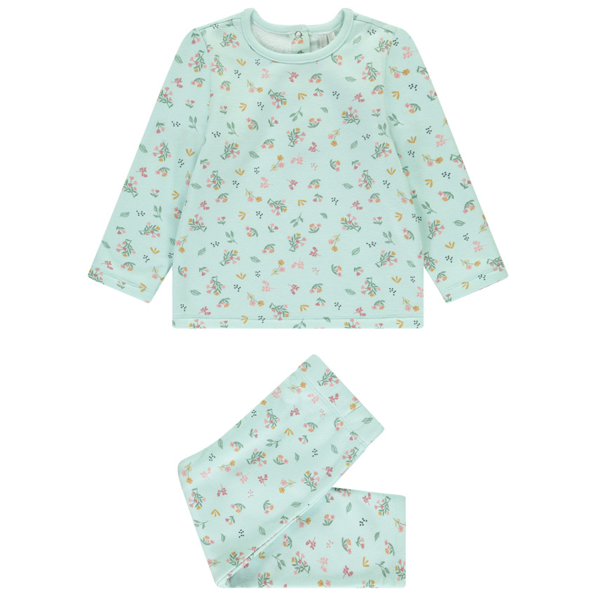 Pijama de 2 piezas con estampado de flores para niña con acabados variados según la edad. 