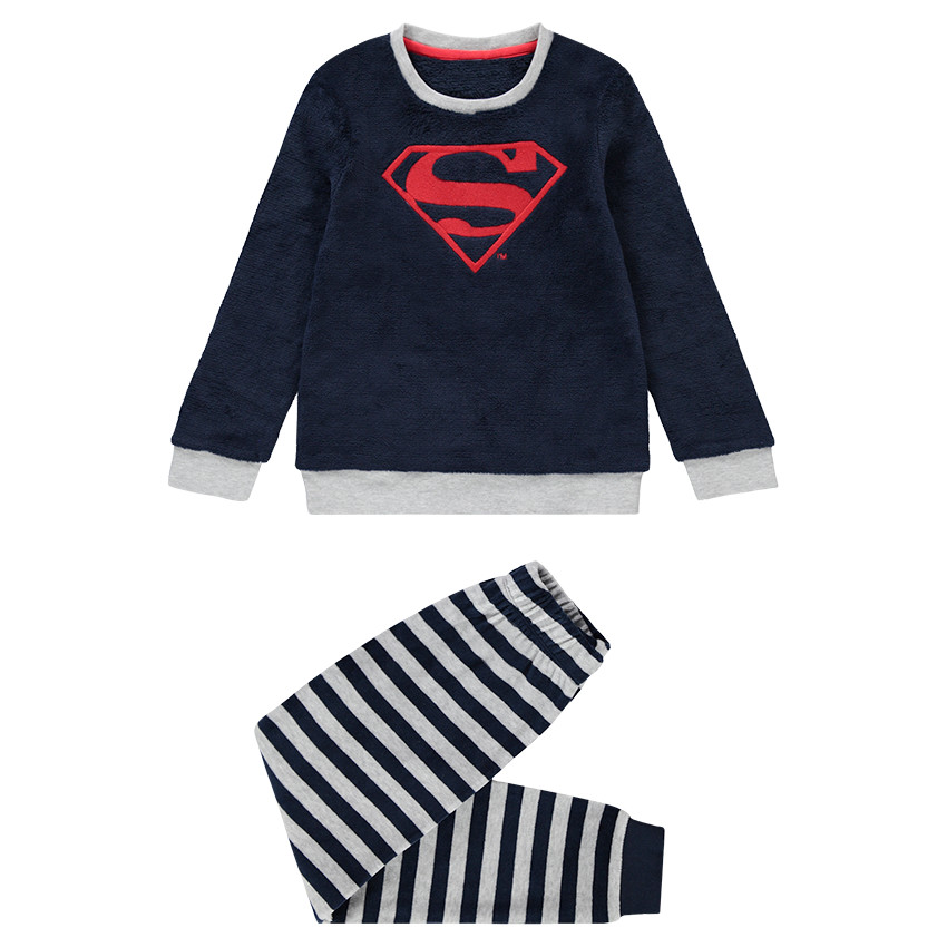 Pijama de polar con logo ©Marvel Spiderman bordado y parte interior de terciopelo de rayas 