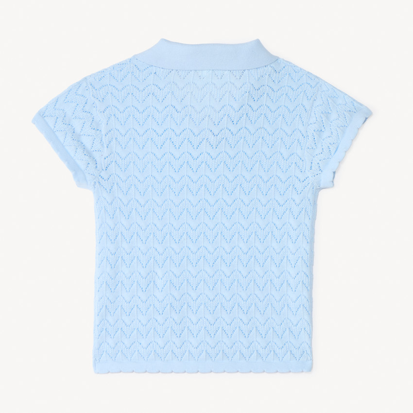 Suéter de punto calado de manga corta para niña. 
