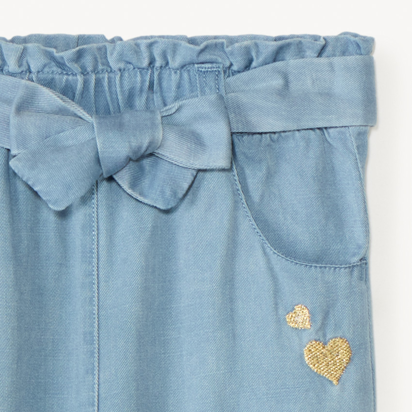 Pantalón bordado de corazones + cinturón para atar para niña bebé 