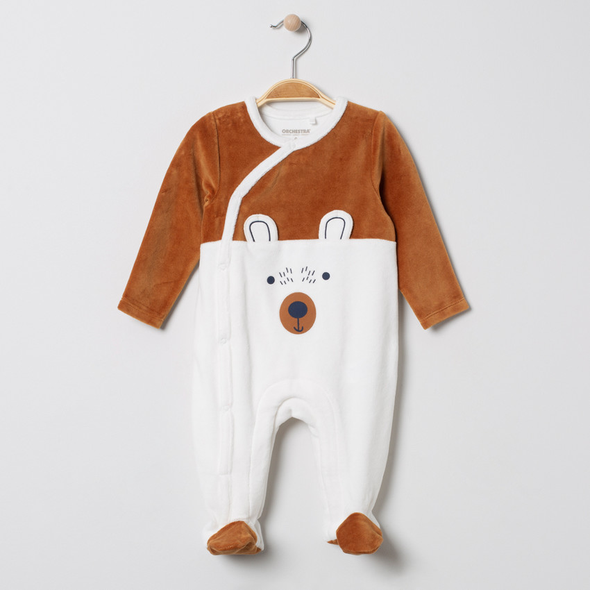 Pelele de terciopelo bicolor con motivo de oso  Additional Pelele de terciopelo bicolor con motivo de oso
