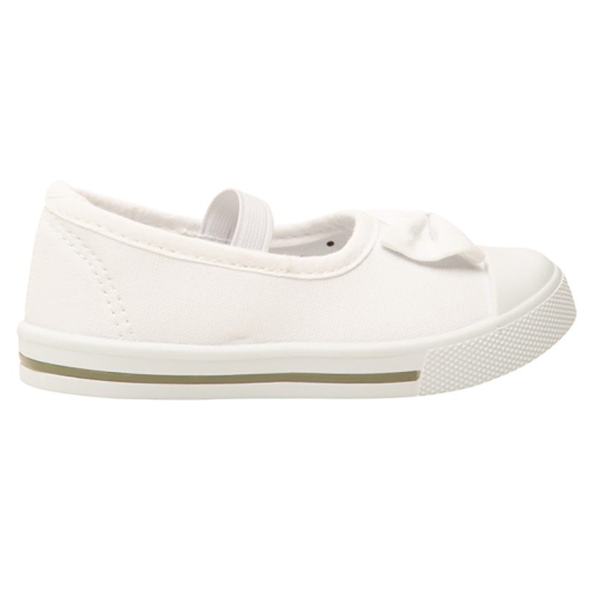 Merceditas blancas de tela con lazo y tira elástica para niña 