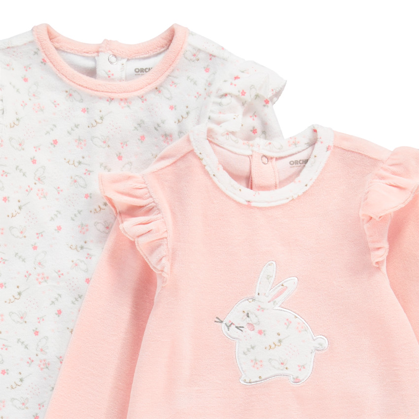 Pack de 2 peleles de terciopelo con estampado de conejito para bebé niña 