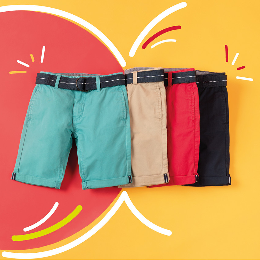Bermudas de tela con cinturón tejido desmontable para niño 