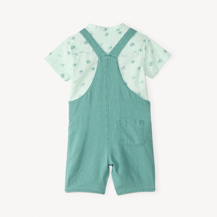 Conjunto corto de 2 piezas, camisa de cuello mao y tirantes para bebé niño. 