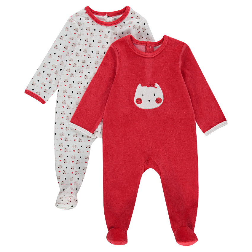 Juego de 2 pijamas de terciopelo liso/con gatos estampados   Additional Juego de 2 pijamas de terciopelo liso/con gatos estampados