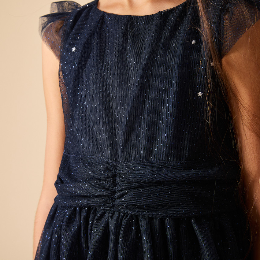 Vestido de fiesta de manga corta en tul brillante para niña 