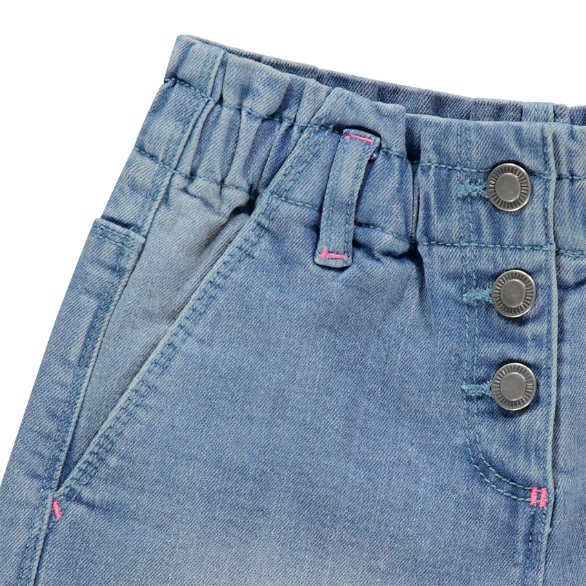 Short en jean élastiqué à palmiers brodés  Additional Short en jean élastiqué à palmiers brodés