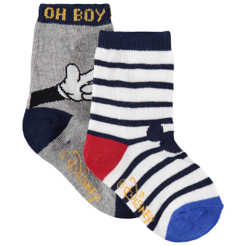 Pack de 2 pares de calcetines Mickey con diseño liso y rayas 