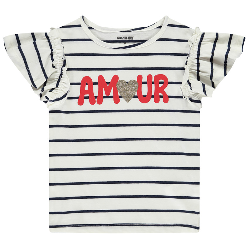 Camiseta de manga corta a rayas con estampado para niña 