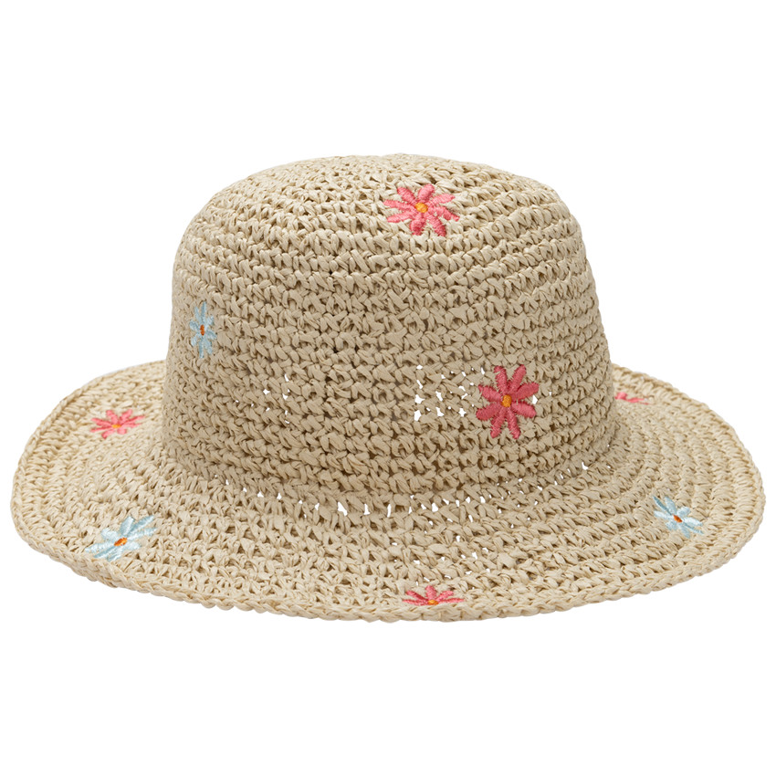Sombrero de paja trenzada con flores bordadas para niña 