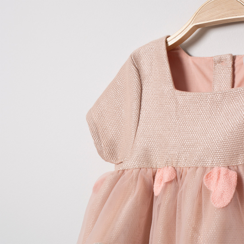 Robe de cérémonie en maille irisée et tulle à coeurs 