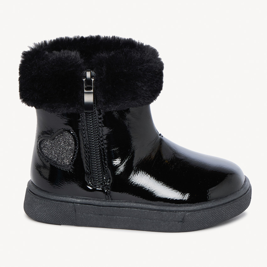 Botines de charol con cuello de piel sintética para bebé niña 