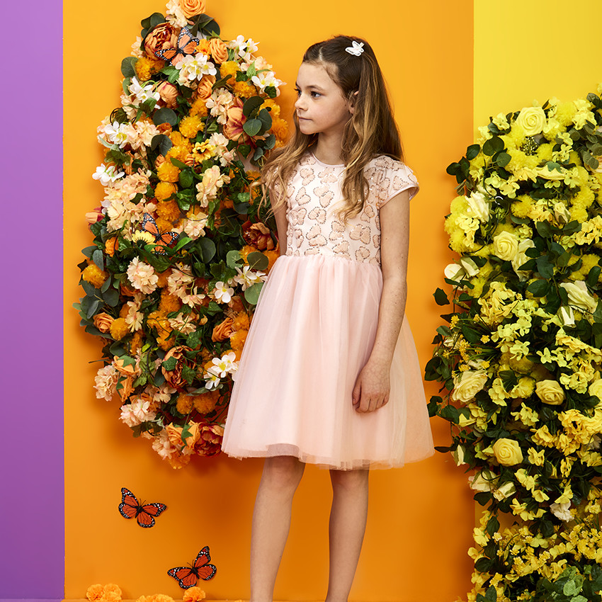Robe de ceremonia en tul con mariposas de lentejuelas para niña 