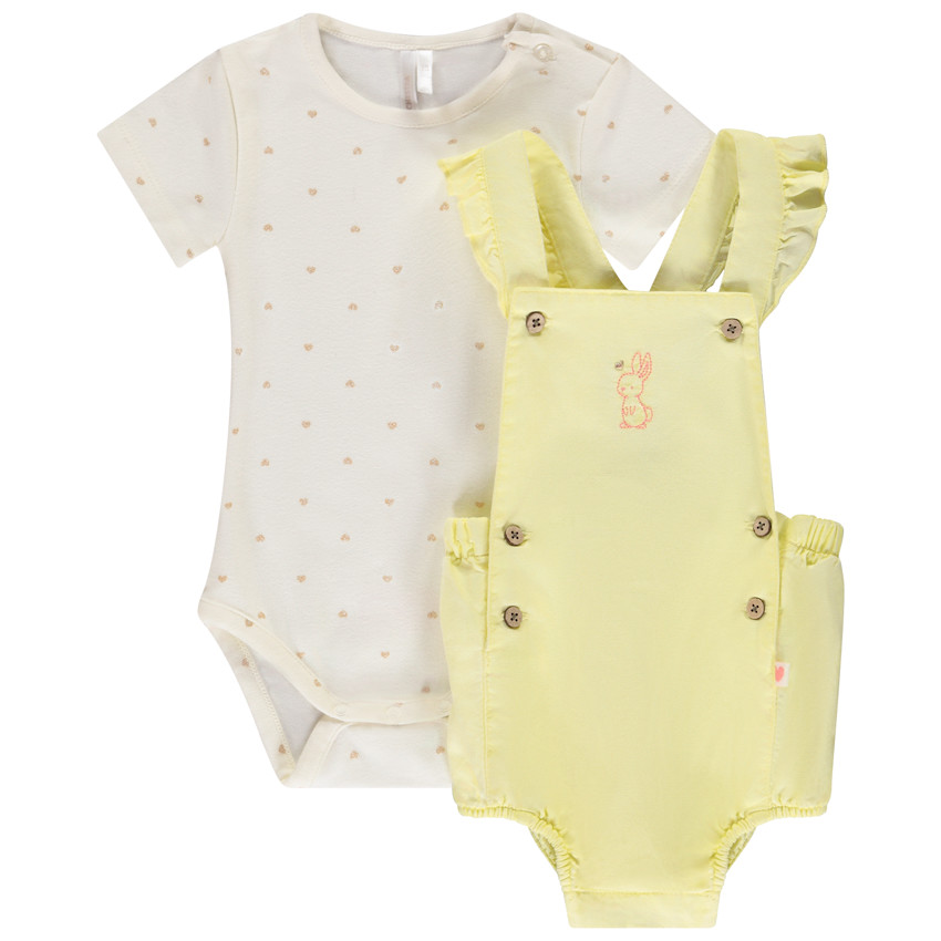 Conjunto de body fantasía + pelele salopette unicolor para niña bebé 