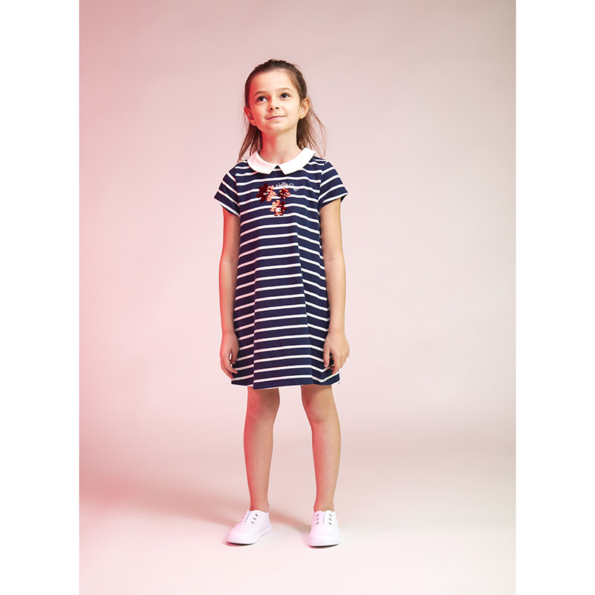 Vestido de felpa rayado con lentejuelas mágicas para niña 