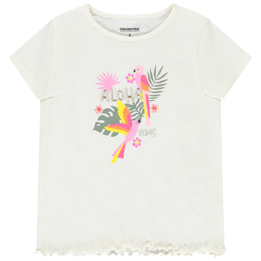 Camiseta de manga corta con estampado tropical para niña 