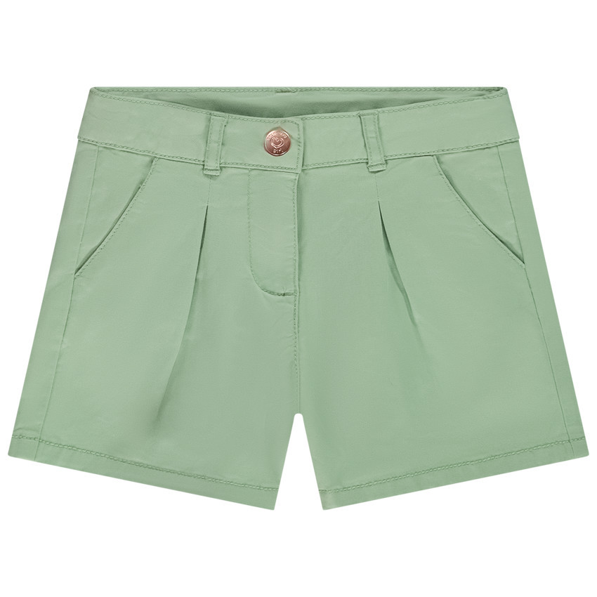 Short de sarga lisa con efecto pinzas para niña 
