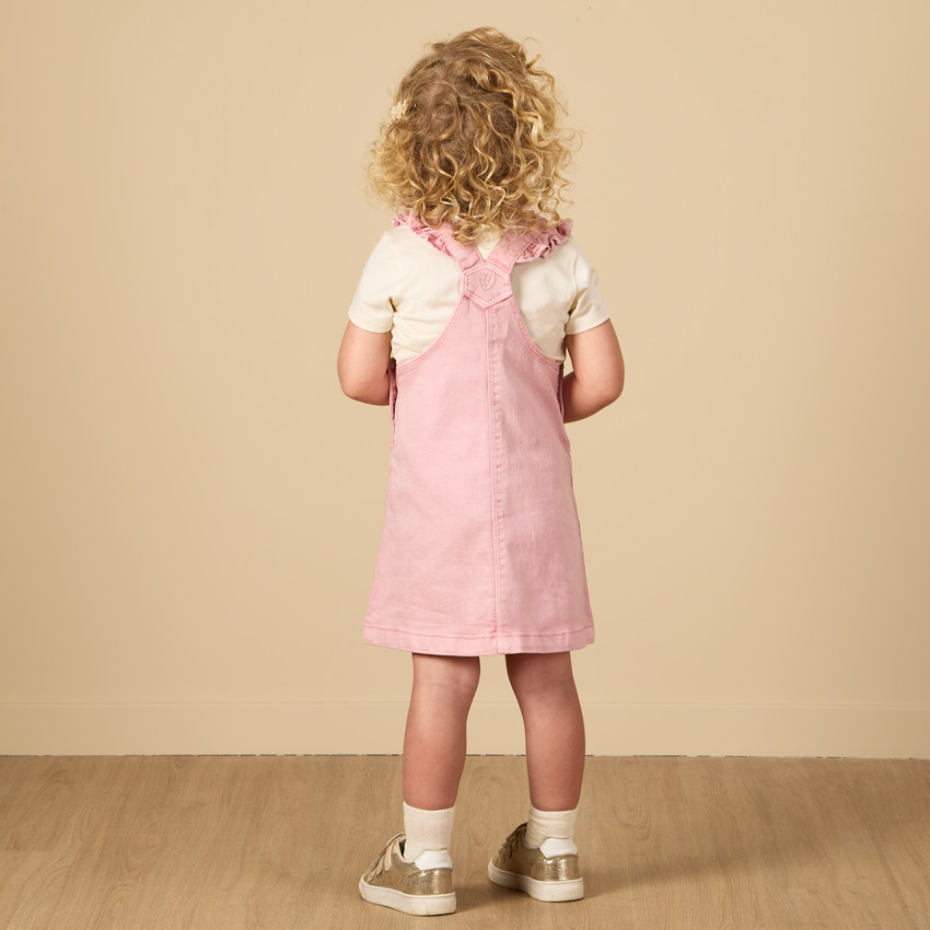 Vestido peto de mezclilla con volante, bordado y lentejuelas para bebé niña 