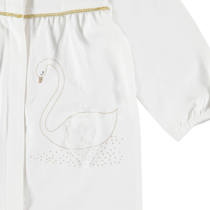 Pelele en algodon bio à cuello con volante y print cygne 