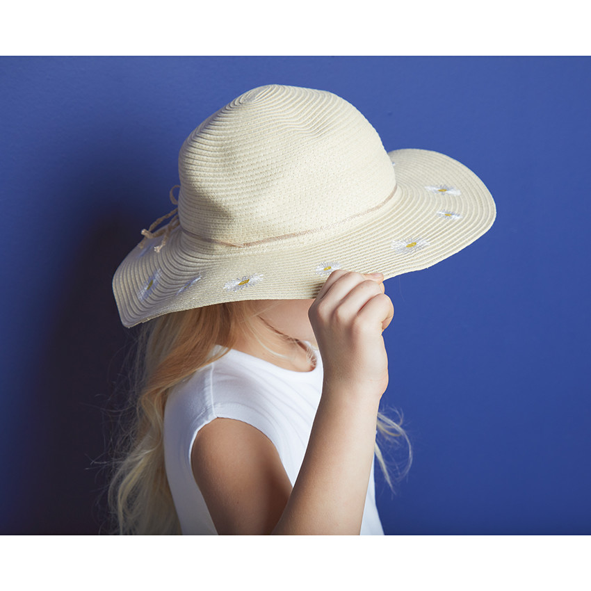 Capeline effet paille tressée avec fleurs brodées pour fille  Additional Capeline effet paille tressée avec fleurs brodées pour fille