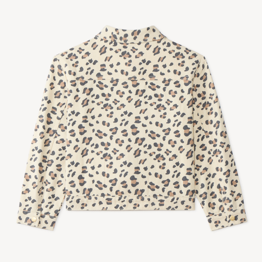 Chaqueta de mezclilla niña con estampado de leopardo 