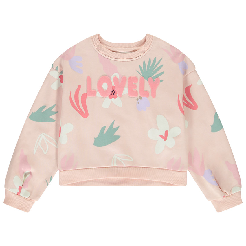 Sudadera de felpa estampada con impresión puff brillante para niña 