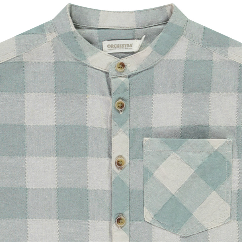 Camisa de cuadros de manga corta con cuello mao para niño 