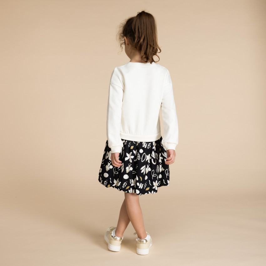 Vestido bicolor efecto 2 en 1 con motivos florales para niña 