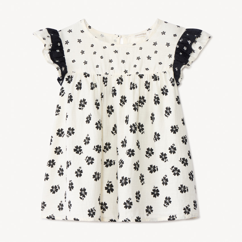 Túnica de manga corta en gasa con estampado floral para niña 