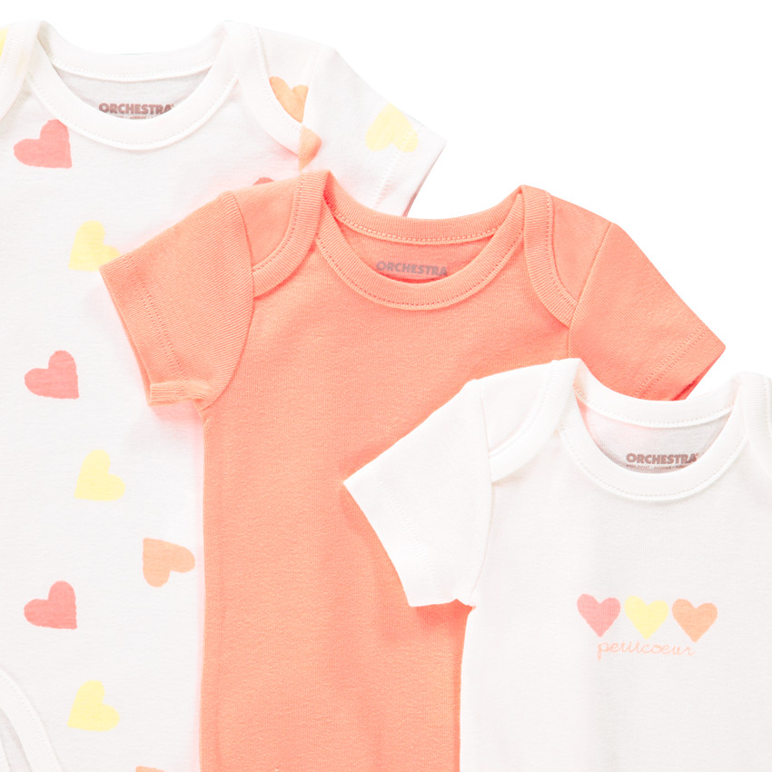 Pack de 3 bodies de manga corta con estampado de corazones para bebé niña  Additional Pack de 3 bodies de manga corta con estampado de corazones para bebé niña
