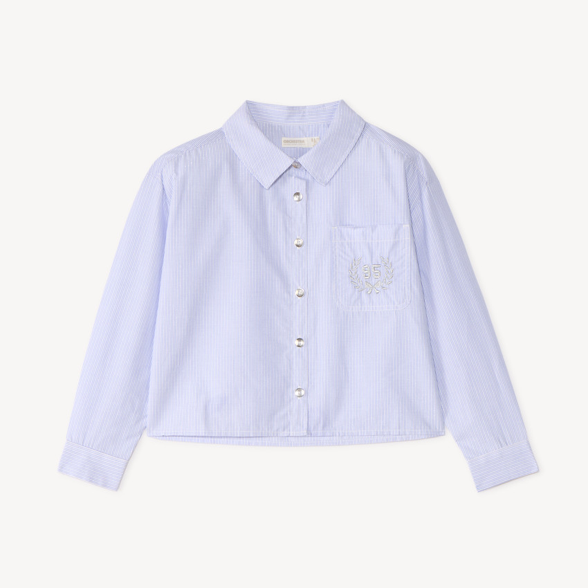 Camisa de niña de manga larga a rayas con detalles plateados. 