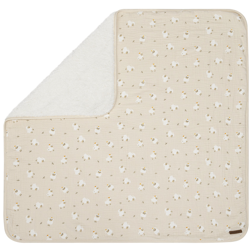 Couverture bi-matière 80 x 80 cm imprimé moutons La Vie à la Ferme beige  Additional Couverture bi-matière 80 x 80 cm imprimé moutons La Vie à la Ferme beige