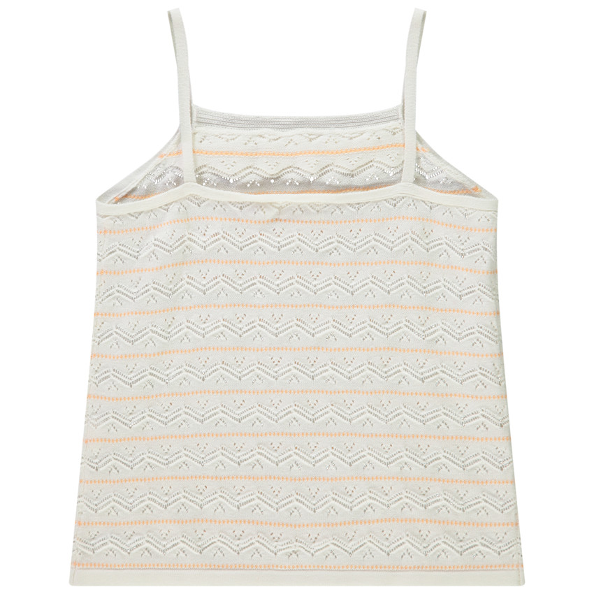 Camiseta de punto y tejido pointelle con cuello volante para niña 