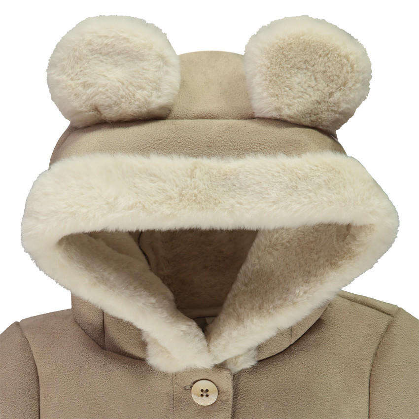 Abrigo de ante con capucha divertida de oso para bebé niña 