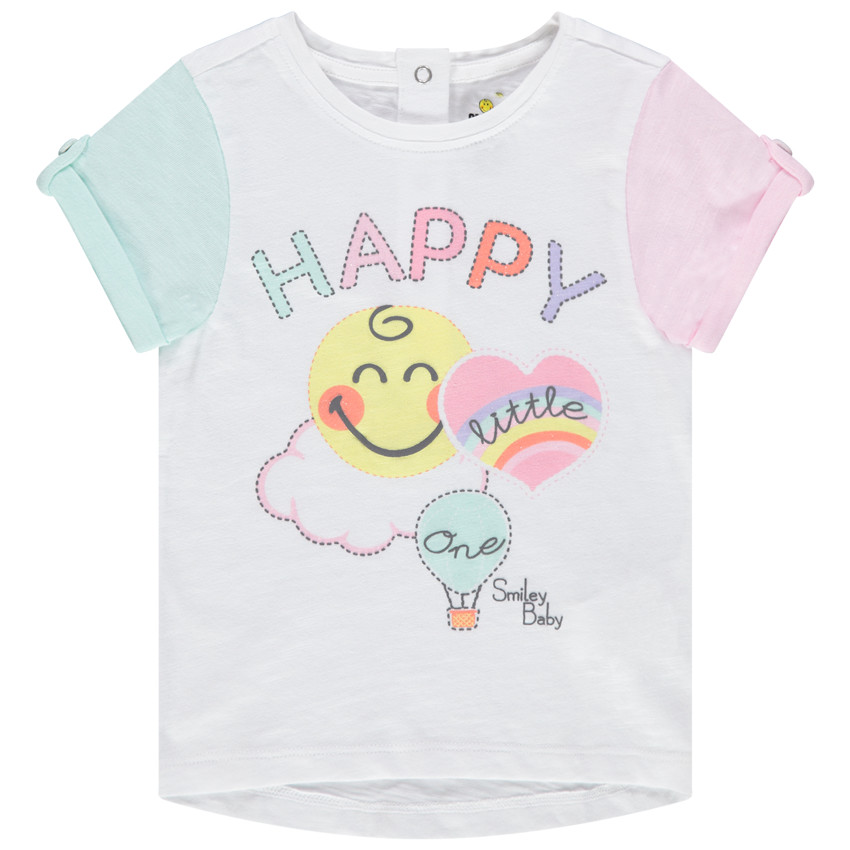 Camiseta de manga corta con estampado de Smiley y mangas que contrastan 